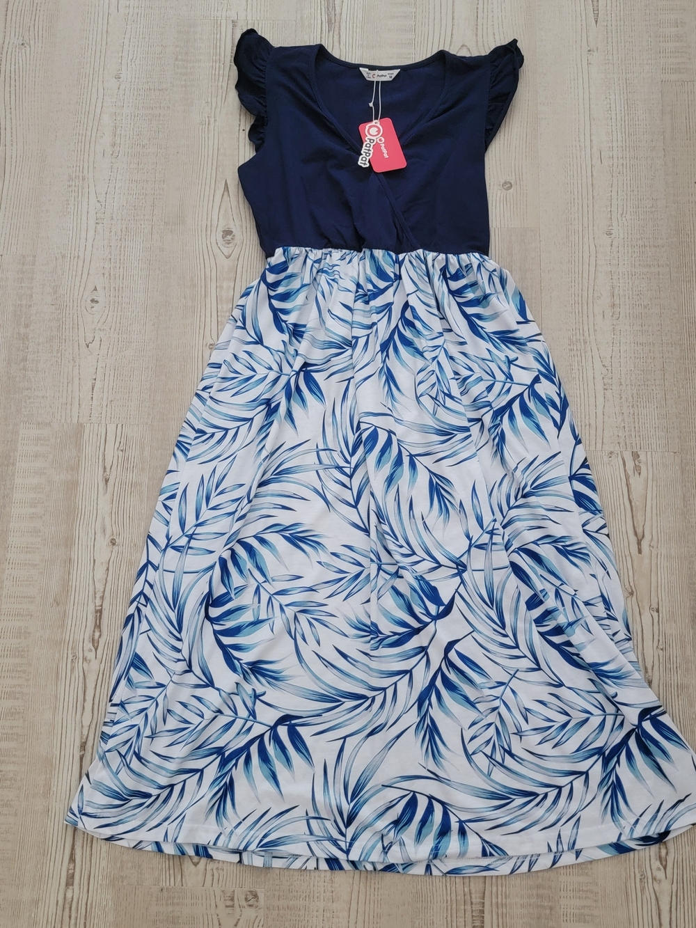 NWT PatPat Women's Navy and White Palm-Print Maxi Dress Medium Beach Tropical